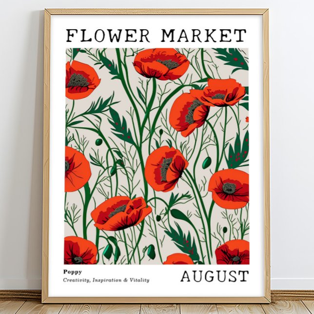Poster Pavot floral rouge Août Marché aux fleurs de naiss (Créateur téléchargé)