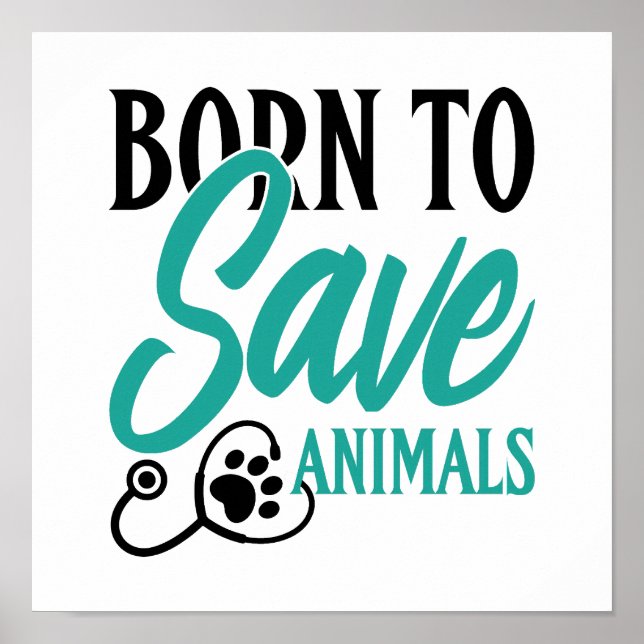 Poster Paw Print and Stethoscope Heart Graphic (Devant)