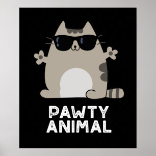 Poster Pawty Animal Funny Party Chat Pun Dark BG