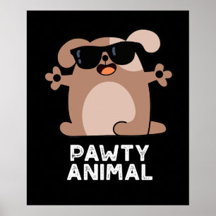 Poster Pawty Animal Funny Party Chien Pun Dark BG