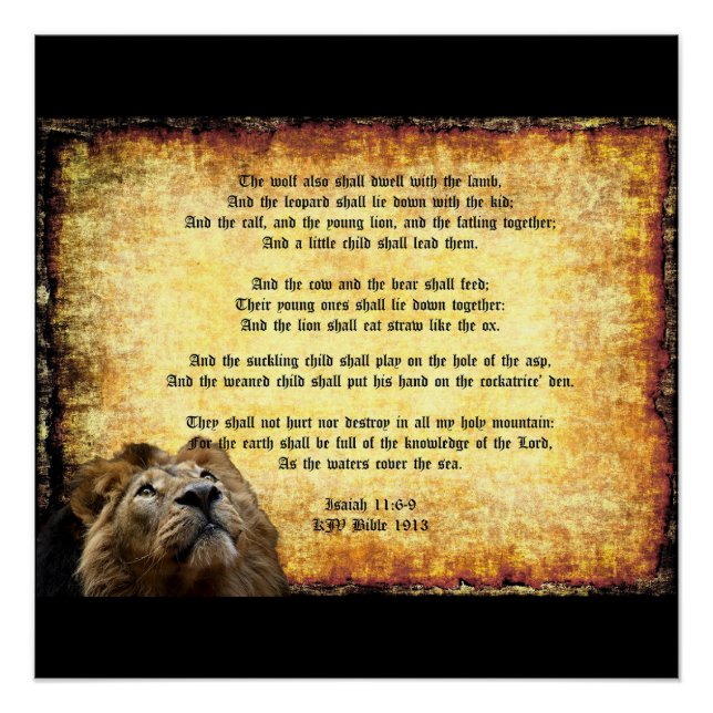 Poster Pax Christos, Lion avec Ésaïe 11:6-9 (Devant)