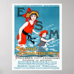 Poster Pays-Bas ESM Amsterdam Haarlem Vintage