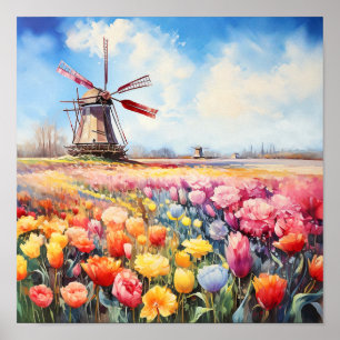 Poster Pays-Bas Holland Travel Aquarelle Peinture