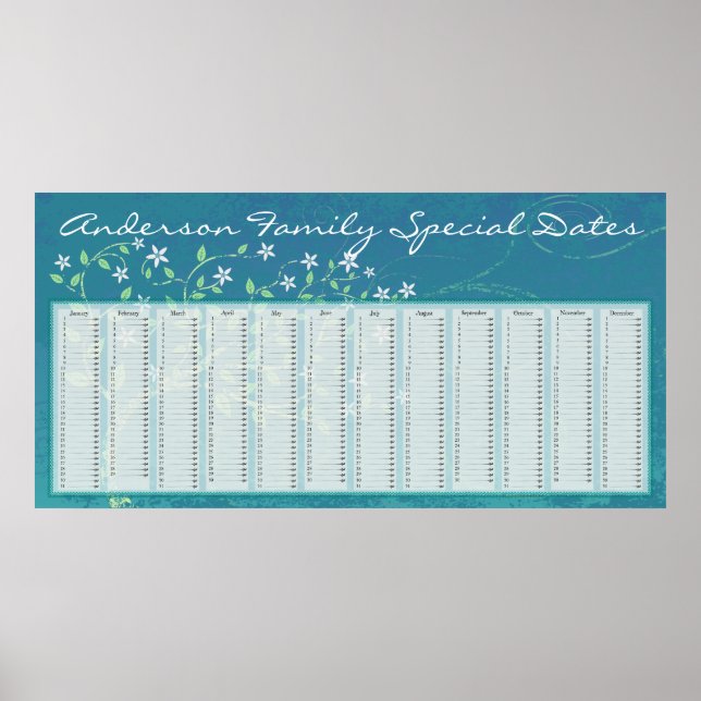 Poster Pays Bleu Arbre Néerlandais Anniversaire Calendrie (Devant)