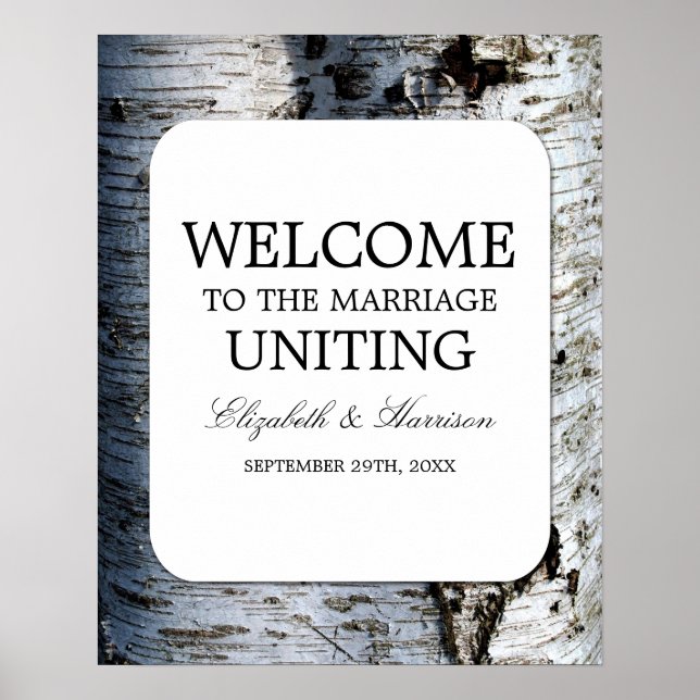 Poster Pays Rustic Birch Tree Mariage Bienvenue (Devant)