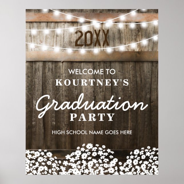 Poster Pays Rustic Graduation Party Bienvenue (Devant)