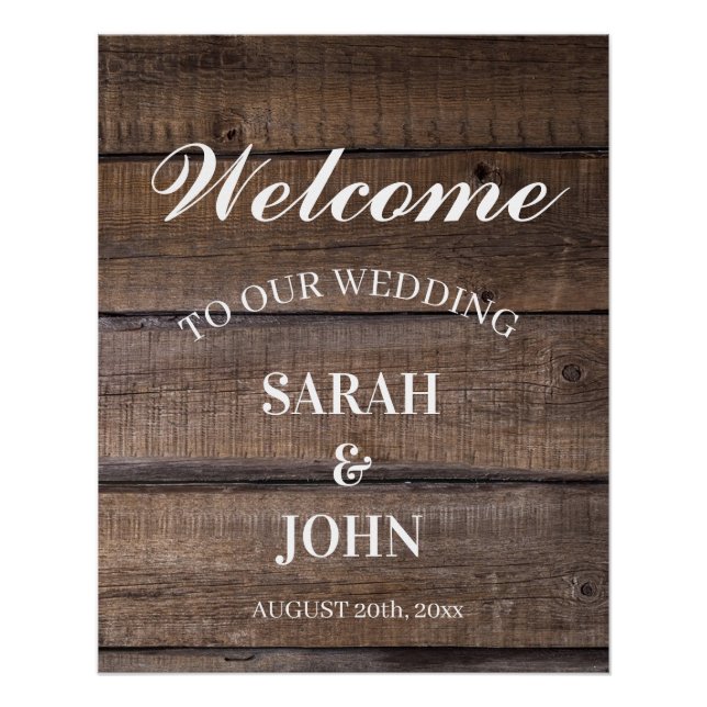 Poster Pays Rustic Wood Mariage Bienvenue Célébration (Devant)