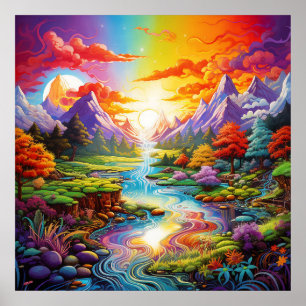 Poster Pays Surréaliste Psychedélique de Fantaisie Coloré
