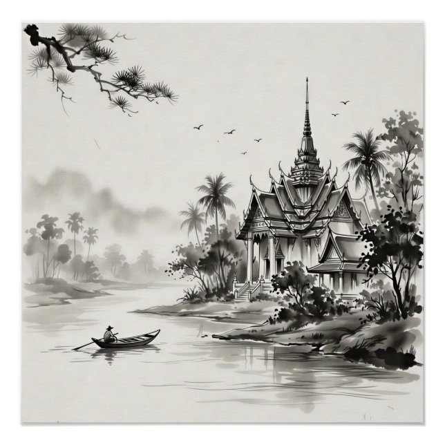 Poster Paysage à l'encre de Chine de Thaïlande (Devant)