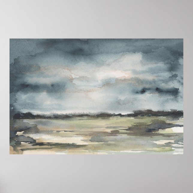 Poster Paysage Abstrait Aquarelle noire neutre (Devant)