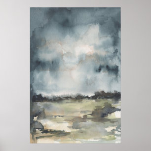 Poster Paysage Abstrait Aquarelle noire neutre