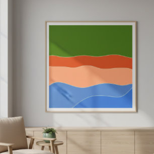 Poster Paysage abstrait coloré moderne du milieu du siècl