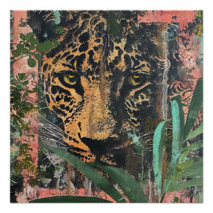 Poster Paysage Abstrait de chats de la Jungle rose