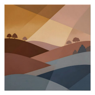 Poster Paysage Abstrait Géométrique de Collines au Couche