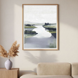 Poster Paysage Abstrait Minimaliste de Vallée Fluviale Tr