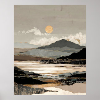 Poster Paysage Abstrait Neutre | Minimalisme de Lac de Mo