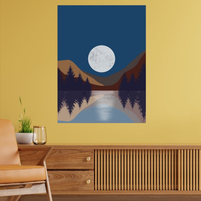 Poster Paysage Abstrait Rustique Forêt Lune Reflet (Salon 2)