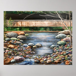 Poster Paysage acrylique Tons Terreux & Blues Vintage