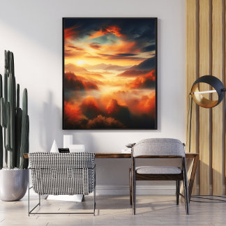 Poster Paysage aérien unique Arbres rouges et Mer Noire
