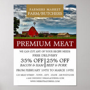 Poster Paysage agricole, fermier et boucher publicité