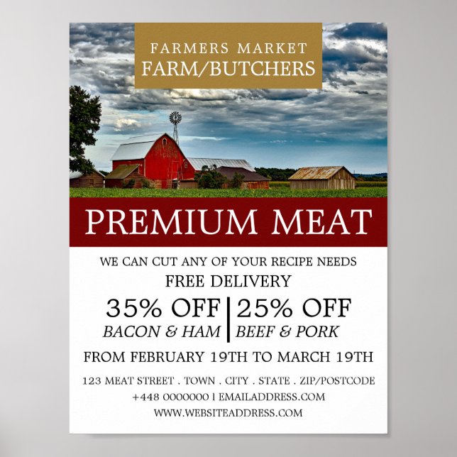 Poster Paysage agricole, fermier et boucher publicité (Devant)