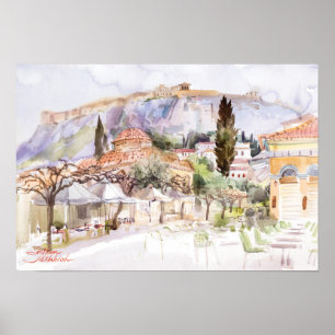 Poster Paysage aquarelle d'Athènes, Grèce. Art