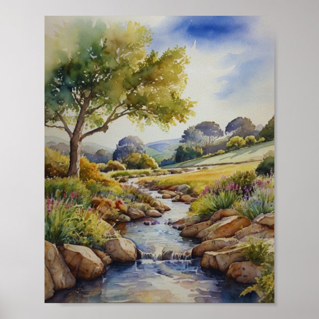 Poster Paysage Aquarelle Mur Art (Devant)