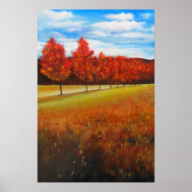 Poster Paysage Arbres d'automne Peinture acrylique (Devant)