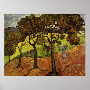 Poster Paysage, arbres et figures par Vincent van Gogh