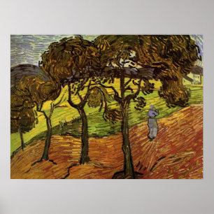 Poster Paysage, Arbres et Personnages par Vincent van Gog
