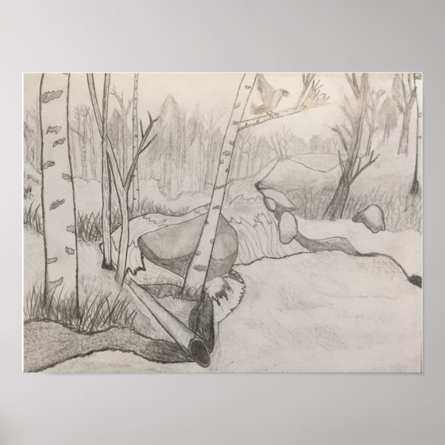 Poster Paysage (arbres, étang et air frais) (Devant)