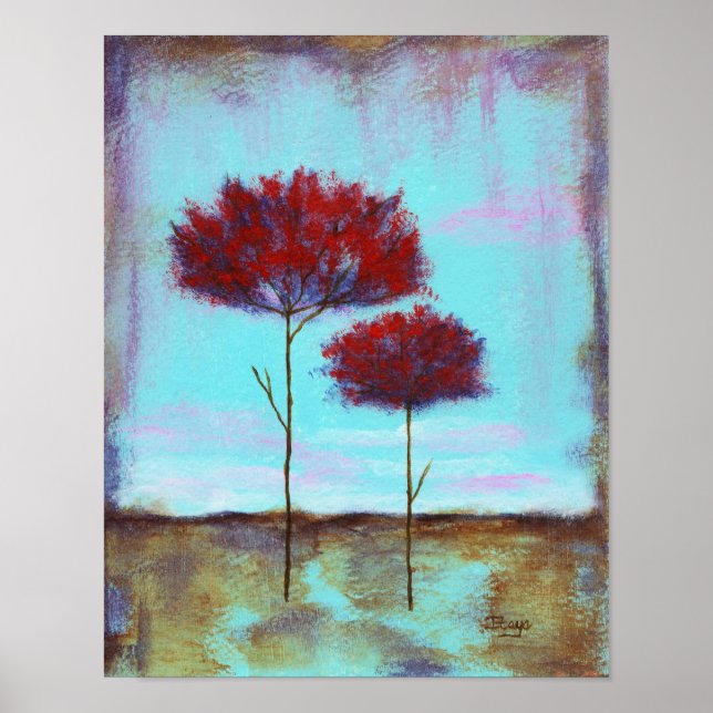 Poster Paysage artistique Abstrait et chéri Arbres rouges (Devant)