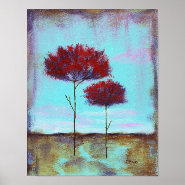 Poster Paysage artistique Abstrait et chéri Arbres rouges (Devant)