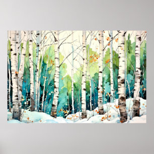 Poster Paysage artistique de la forêt de bouleaux