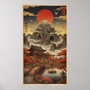 Poster Paysage automnal du mont Fuji Ukiyo-e vintage