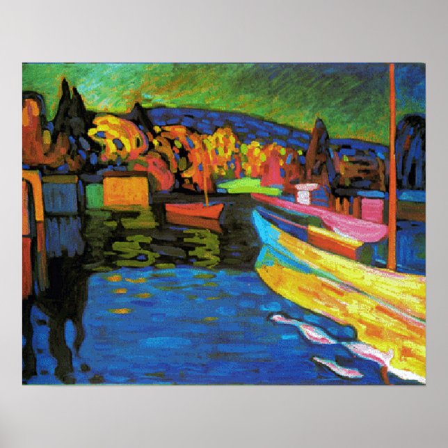 Poster Paysage Automne Avec Bateaux (Devant)