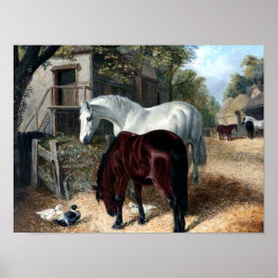 Poster Paysage avec chevaux