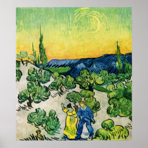 Poster Paysage avec couple en promenade de Vincent van Go