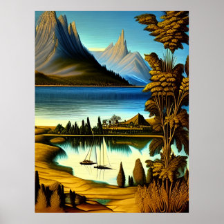 Poster Paysage Avec L'Art Des Montagnes