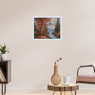 Poster Paysage avec montagnes et cascade