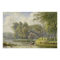 Paysage avec personnages dans un petit bateau à ra