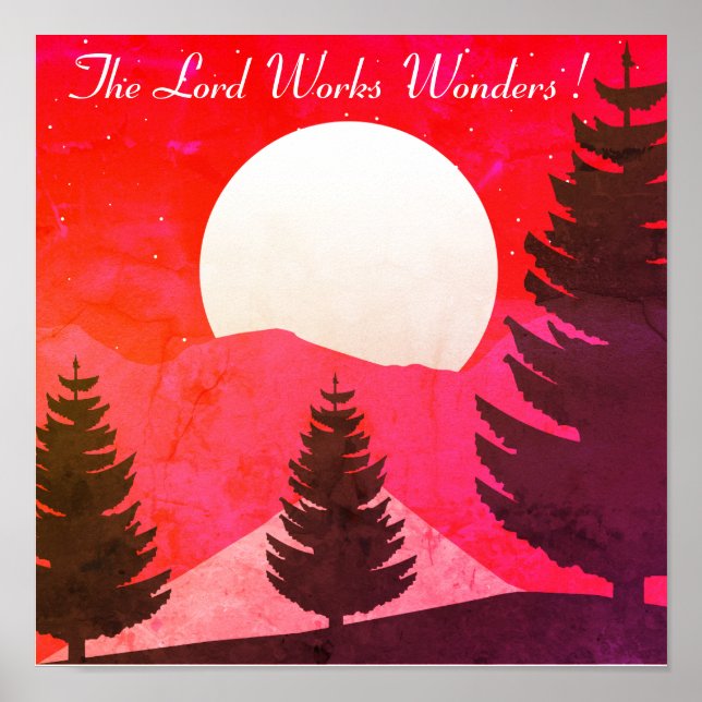 Poster Paysage avec pins et citation religieuse (Devant)