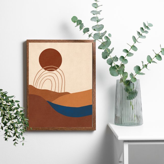Poster Paysage Boho Moon Abstrait Tons Terre (Boho Moon Sun Landscape Abstract Modern Wall Art. Both Digital and Printed versions available.)