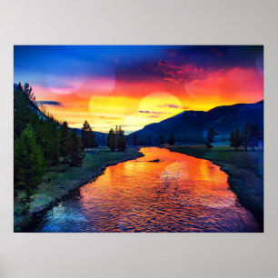 Poster Paysage coloré de la rivière Yellowstone