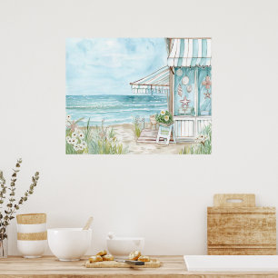 Poster Paysage côtier aquarelle aux couleurs douces