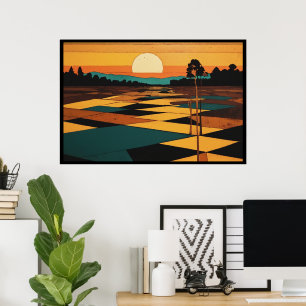 Poster Paysage cubain Couleurs plates Champs Surréalisme