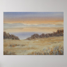 Paysage d'aquarelle bleu du lac Dusk Imprimer