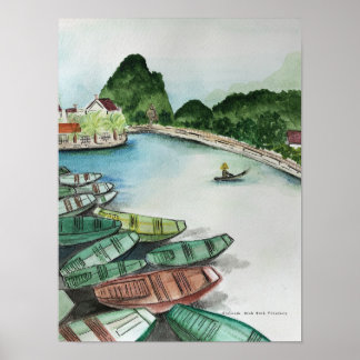 Poster Paysage d'aquarelle, Vietnam, Tam Coc