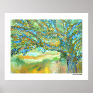 Poster Paysage d'arbres Peinture moderne sarcelle vert bl