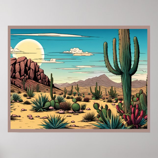 Poster Paysage d'art graphique de Desert Butte Mesa (Devant)